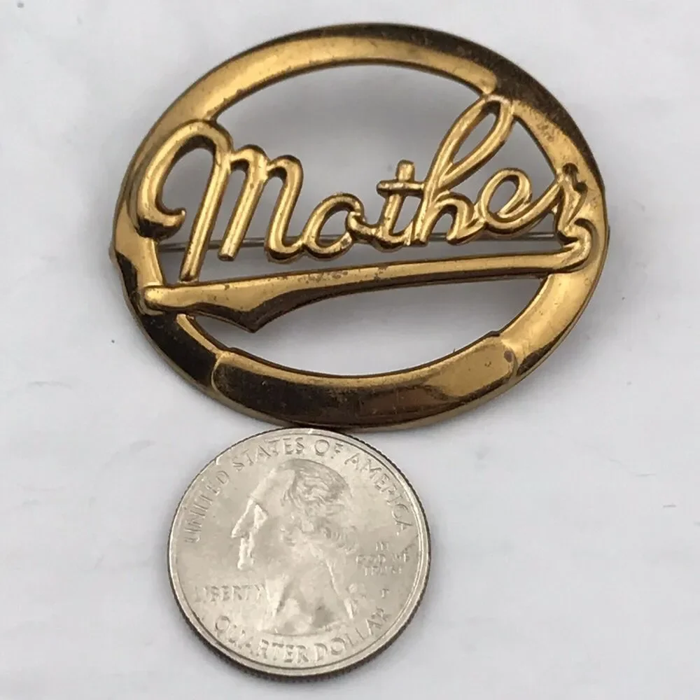 Mother Pin Brooch Gold Tone Vintage Script Cursive